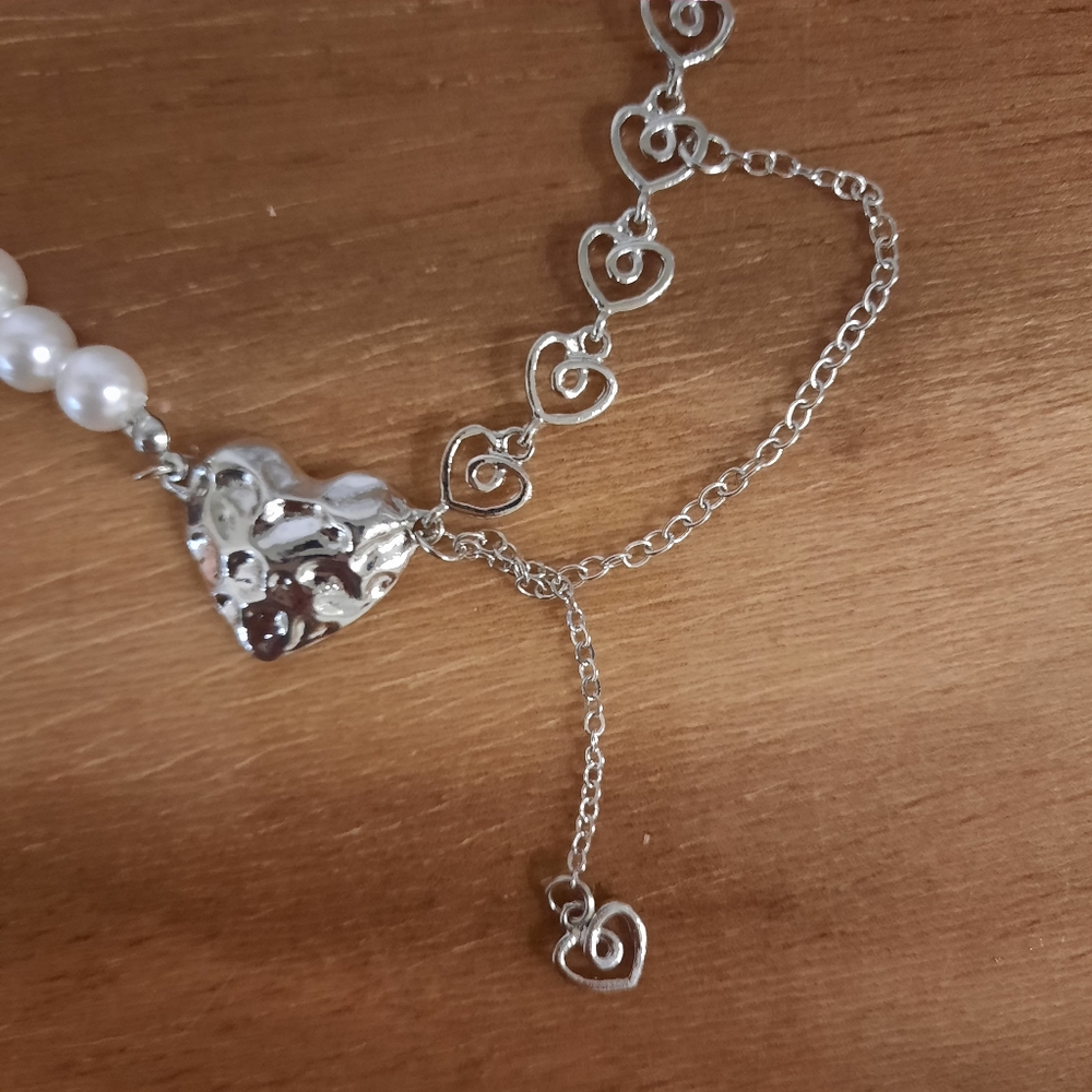 Heart Pearl Necklace Silver - Picture 2 of 7
